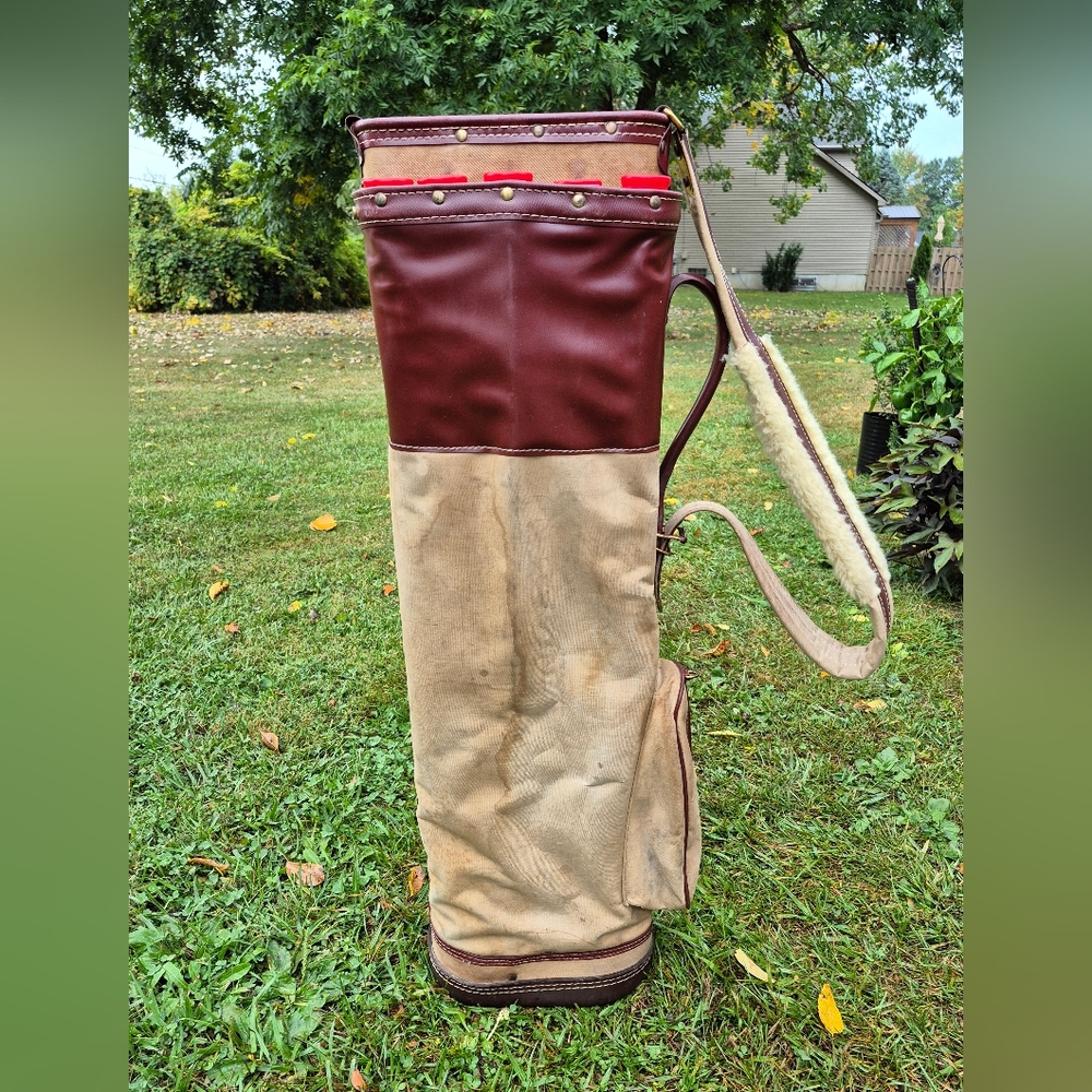 Vintage 1950's Atlantic Canvas/Leather 13-Way Sunday Carry Golf Bag with Strap - Picture 6 of 11